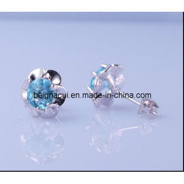 Aquamarine Elementos Moda Design Stud Earring Flor Forma (WSEDG04069)